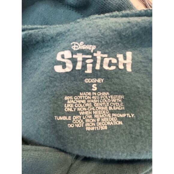 Disney Stitch Graphic Teal Hoodie Pullover With Floral Design Size Small - Picture 3 of 5